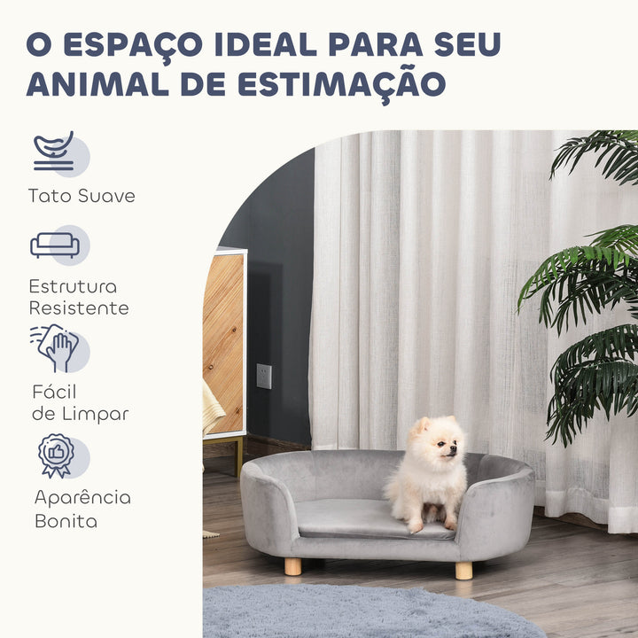 Sofá para Cães Pequenos Cama Elevada para Cães com Pés de Madeira Almofada Removível e Capa Lavável Carga 10 kg 86x55x33 cm Cinzento Claro