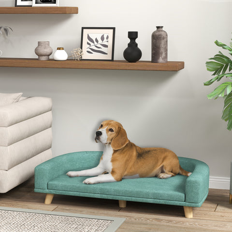 Sofá para Cães Cama Elevada para Cães Estofada com Almofada Lavável e Pés de Madeira de Pinho Carga Máxima 40 kg 98x67x25 cm Verde