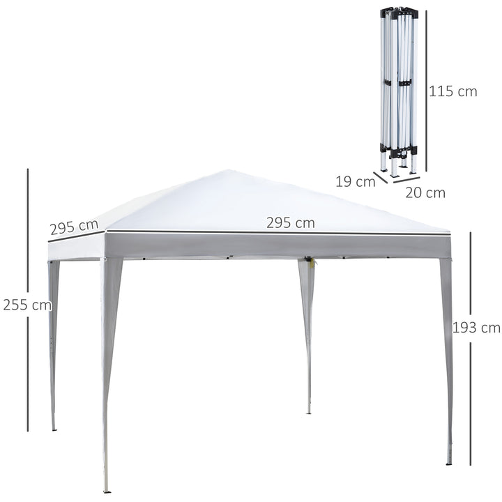 Tenda Dobrável 2,95x2,95 cm com Bolsa de Transporte Altura Ajustável Anti-UV e Impermeável para Terraço Pátio e Praia Branco Prateado