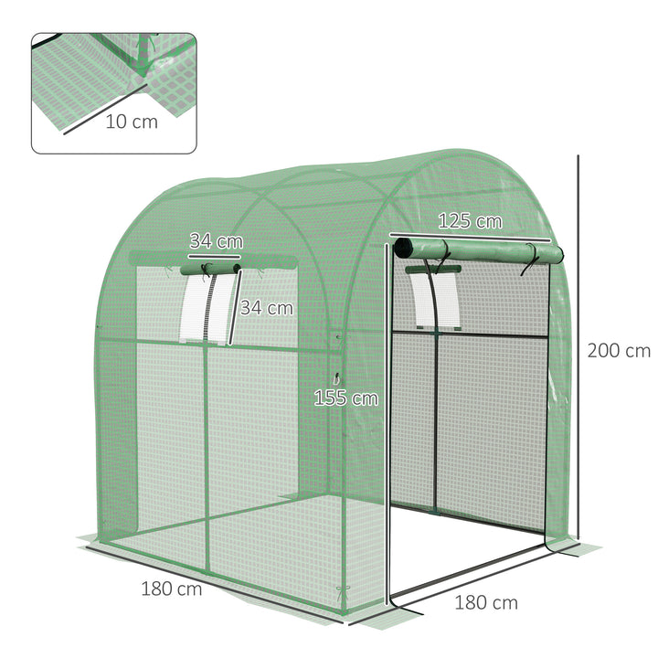 Estufa de Exterior Estufa de Túnel com 2 Portas Enroláveis 2 Janelas em Rede Cobertura PE 135g/m² Anti-UV, Estrutura em Aço para Cultivo e Plantas 180x180x200 cm Verde