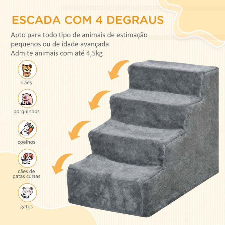 Escada para Animais de Estimação com 4 Degraus 2 em 1 com Capa Removível e Lavável Escada para Cães Gatos Carga 30kg 60x35x44cm Cinza