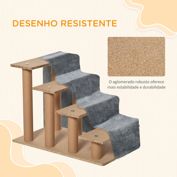 Escada para Animais de Estimação com 4 Degraus 2 em 1 com Capa Removível e Lavável Escada para Cães Gatos Carga 30kg 60x35x44cm Cinza