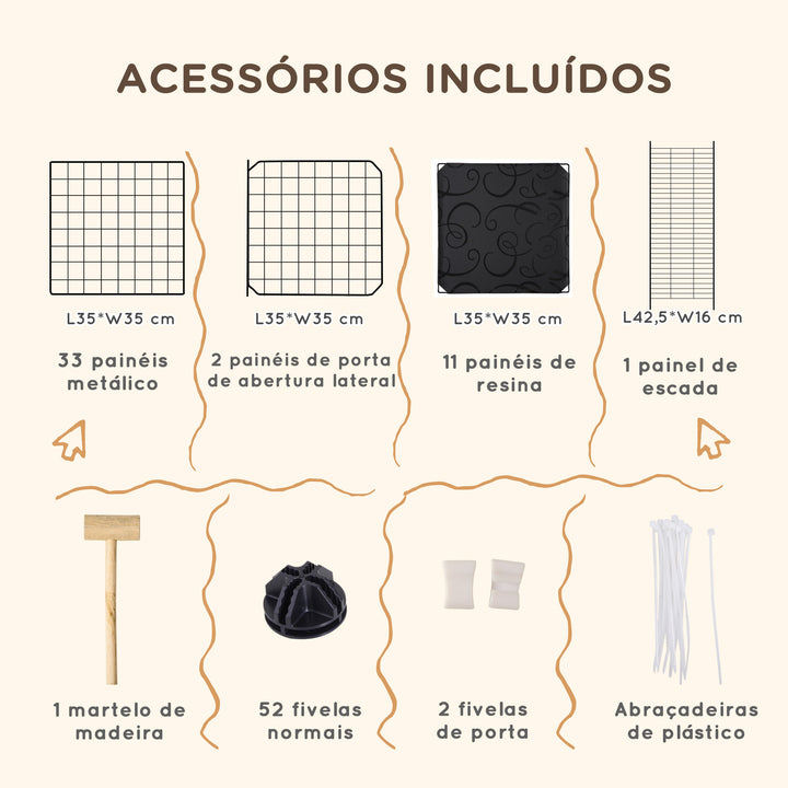 Recinto para Pequenos Animais Recinto Metálico para Animais com Forma Personalizável para Coelhos Porquinho da Índia 175x105x70 cm Preto