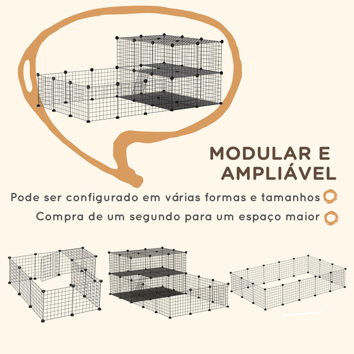 Recinto para Pequenos Animais Recinto Metálico para Animais com Forma Personalizável para Coelhos Porquinho da Índia 175x105x70 cm Preto
