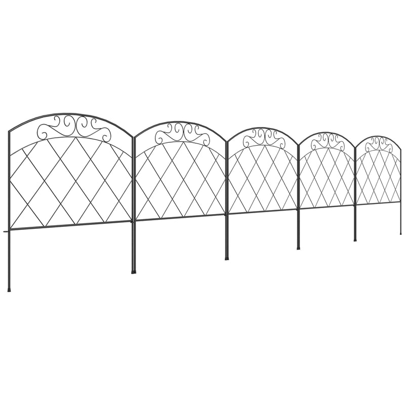 Cercas de Jardim 305x61 cm Conjunto de 5 Cercas Decorativas para Jardim de Metal Combinação Livre em Forma de Arco Barreira para Animais para Terraço Pátio Relva Preto