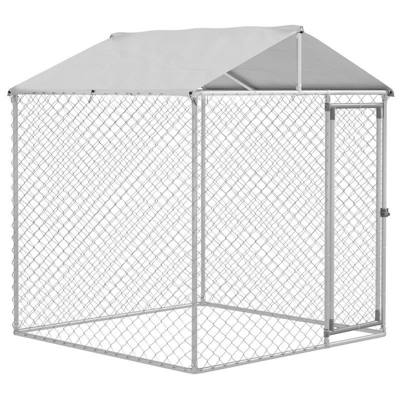 Canil de Exterior para Cães Médios Gaiola para Cães com Fechadura Estrutura de Aço Toldo Impermeável e Anti-UV 200x200x237 cm Prata