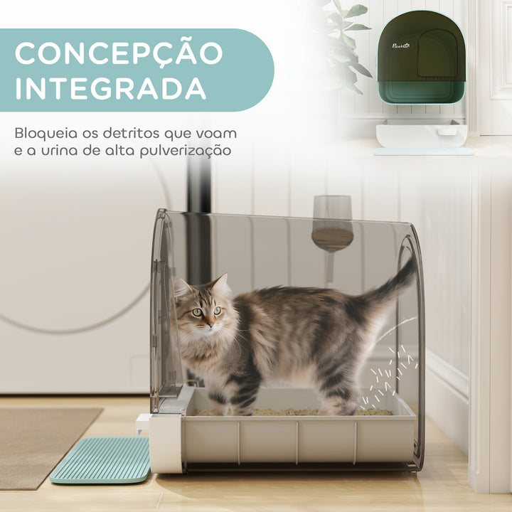 Caixa de Areia para Gatos Caixa de Areia Fechada para Gatos com Porta Dianteira Bandeja Removível Pá Tapete e Filtro 43x44x47cm Verde