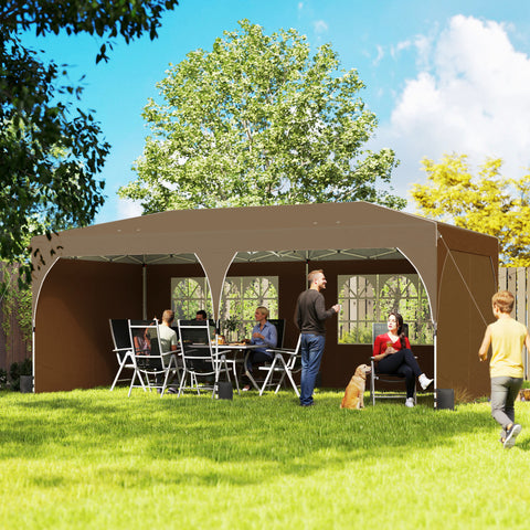 Tenda Dobrável 6x3 m Pop-up com 4 Laterais Amovíveis Tenda de Jardim com Faixas Refletoras Altura Ajustável Sistema Central de Bloqueio UPF50+ Impermeável Bolsa de Transporte Bege