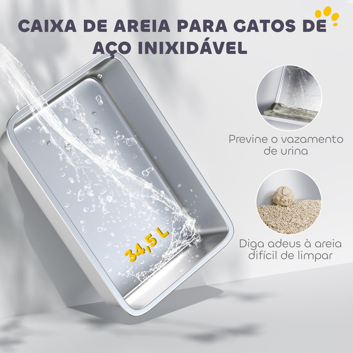 Caixa de Areia para Gatos Fechada de Aço Inoxidável Caixa de Areia para Gatos com Abertura de Saída e Pá de Aço Inoxidável 60,2x40,5x40,5 cm Cinza Claro