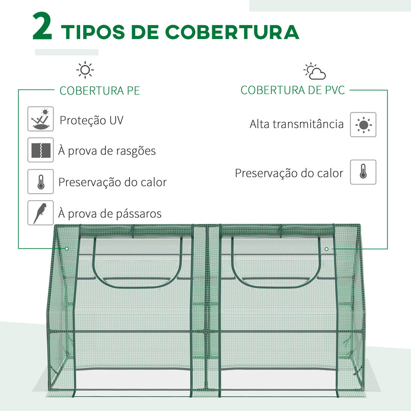 Estufa Pequena Estufa de Exterior com Proteção Dupla Janelas e Estrutura de Aço Estufa para Cultivos de Plantas e Flores 180x90x90 cm Verde