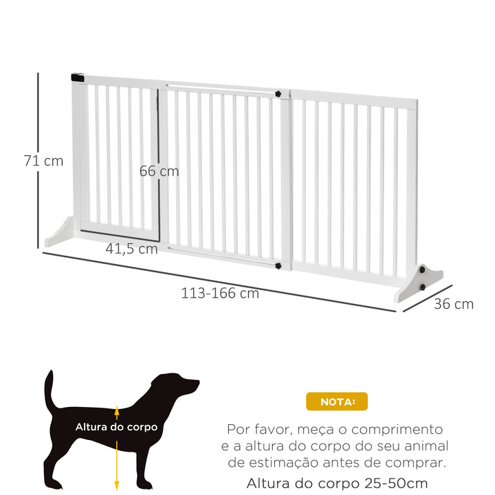 Barreira de Segurança Extensível para Cães Grade de Proteção para Escadas e Portas 113-166cm 3 Peças com Estrutura de Madeira e Suporte de Pé 113-166x36x71cm Branco