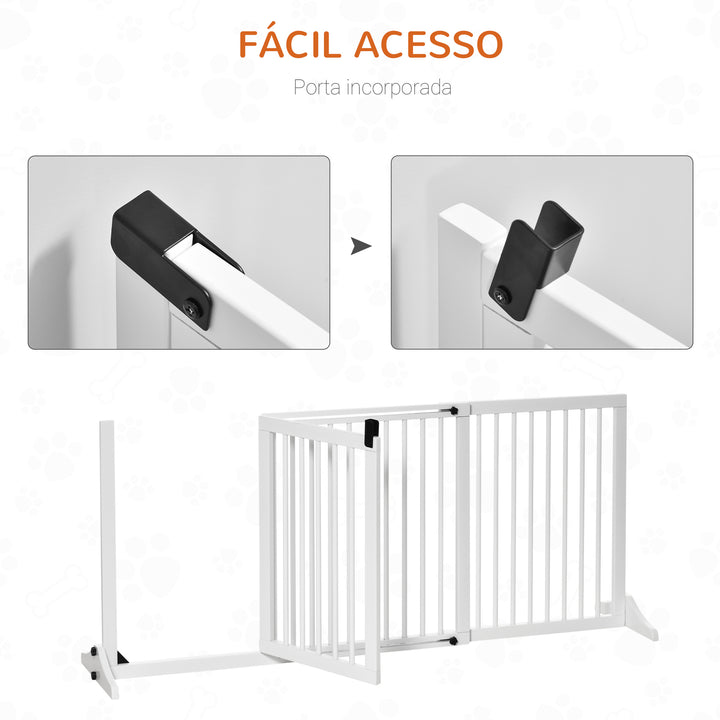 Barreira de Segurança Extensível para Cães Grade de Proteção para Escadas e Portas 113-166cm 3 Peças com Estrutura de Madeira e Suporte de Pé 113-166x36x71cm Branco