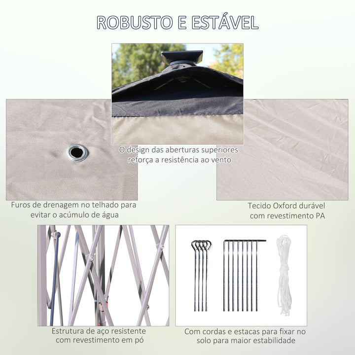 Pérgola Dobrável Exterior 3,3x3,3x2,9 m com Luzes LED e Controle Remoto Pérgola de Jardim com 4 Mosquiteiras Removíveis e Bolsa de Transporte para Acampamento Festas Bege