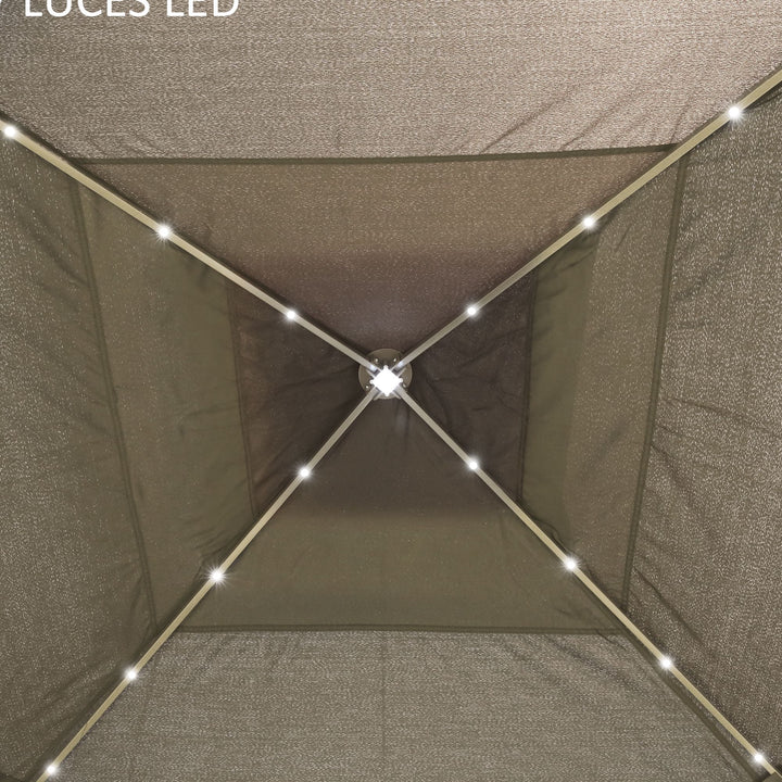 Pérgola Dobrável Exterior 3,3x3,3x2,9 m com Luzes LED e Controle Remoto Pérgola de Jardim com 4 Mosquiteiras Removíveis e Bolsa de Transporte para Acampamento Festas Bege