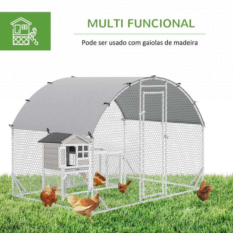 Galinheiro para Exterior Grande 2,8x1,90x1,97 m Galinheiro para 4-6 Galinhas de Aço Galvanizado com Teto de Tecido Oxford para Coelhos Aves Prata