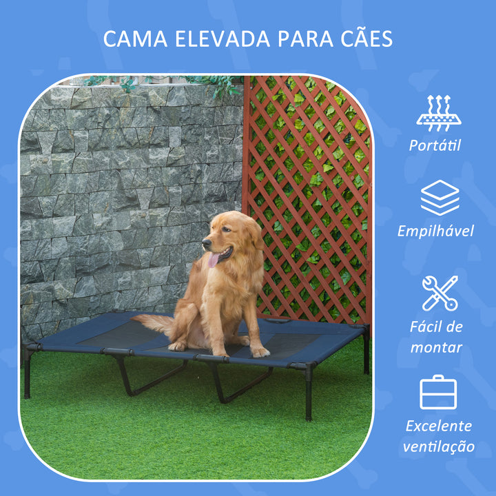 Cama para Animais de Estimação Cama Elevada para Cães Gatos com Tecido Transpirável para Dormir Relaxar Exterior Jardim Terraço 122x91x23cm Azul