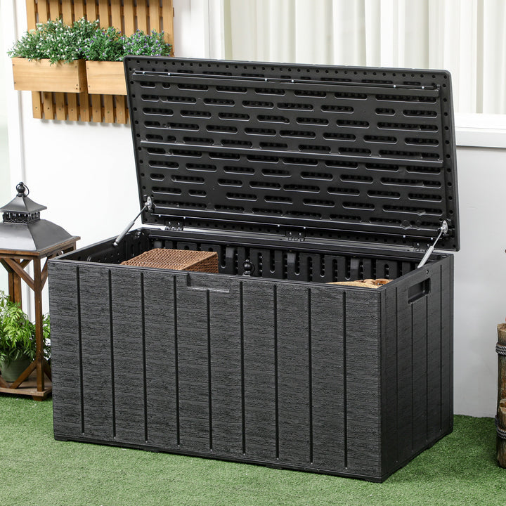 Baú de Armazenamento Exterior 366L Baú para Jardim de Plástico de Parede Dupla com Rodas Alças para Varanda Pátio Carga Máxima 100 kg 122,4x62x64,5 cm Preto