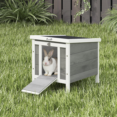Coelheira de Madeira Exterior Coelheira para Roedores Animais de Estimação Pequenos com Teto Asfáltico e Rampa Antiderrapante 42x51x43cm Cinza