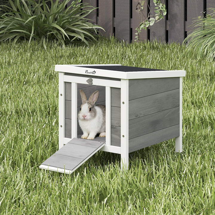 Coelheira de Madeira Exterior Coelheira para Roedores Animais de Estimação Pequenos com Teto Asfáltico e Rampa Antiderrapante 42x51x43cm Cinza