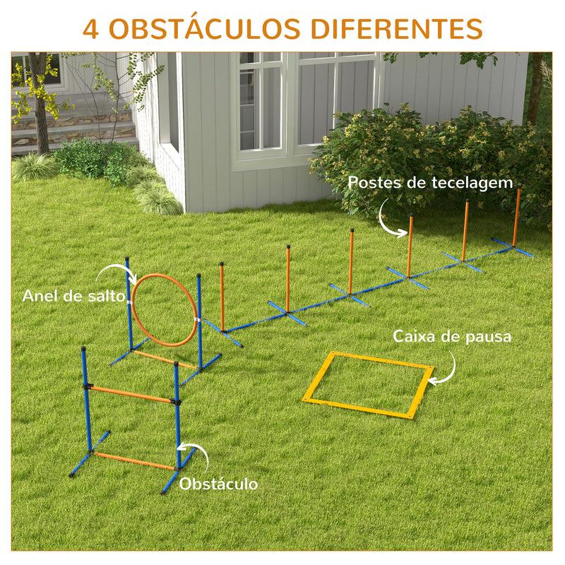 Conjunto de Treino de Agilidade para Cães de 4 Peças Jogo de Agilidade para Cães com Piquetes para Slalom Zona de Descanso Valla e Anel de Salto Laranja e Azul