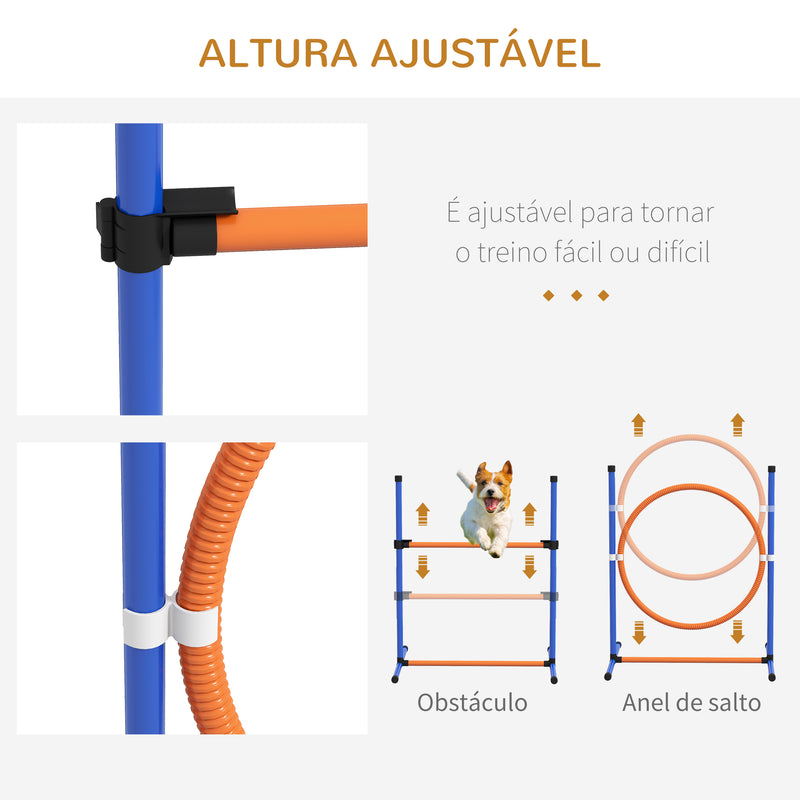 Conjunto de Treino de Agilidade para Cães de 4 Peças Jogo de Agilidade para Cães com Piquetes para Slalom Zona de Descanso Valla e Anel de Salto Laranja e Azul