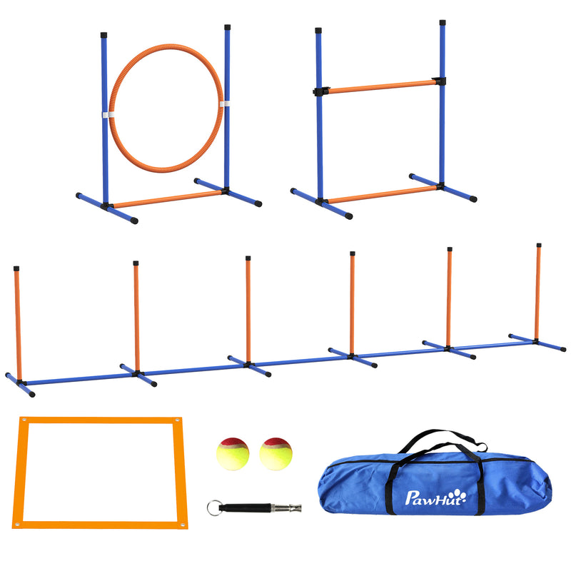 Conjunto de Treino de Agilidade para Cães de 4 Peças Jogo de Agilidade para Cães com Piquetes para Slalom Zona de Descanso Valla e Anel de Salto Laranja e Azul