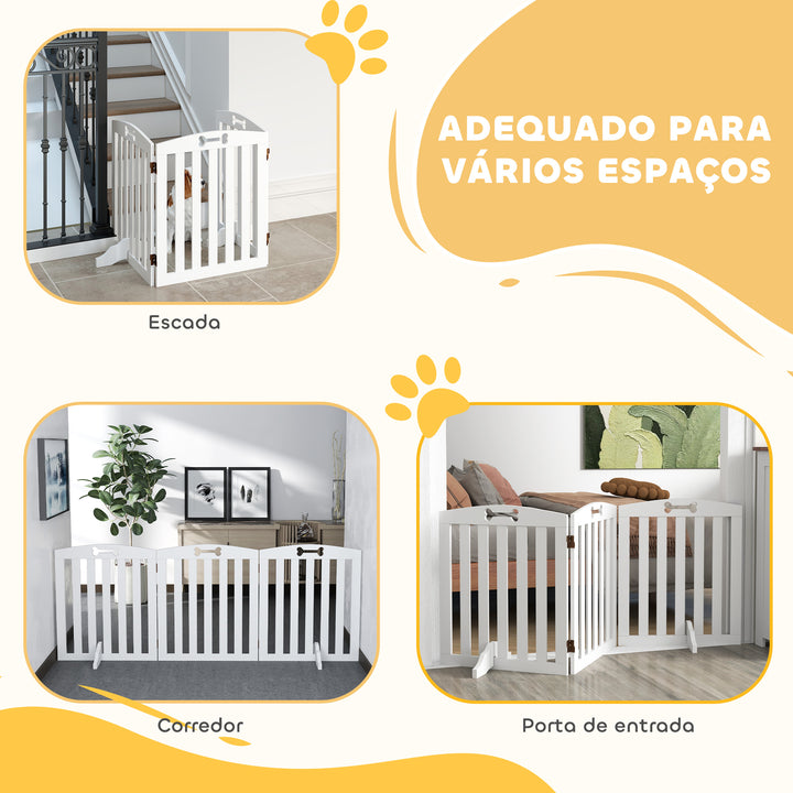 Barreira de Segurança Dobrável para Cães 155 cm Vedação para Cães Pequenos e Médios de 3 Painéis com Pés Removíveis Porta de Segurança para Animais de Estimação para Escada Corredor Branco