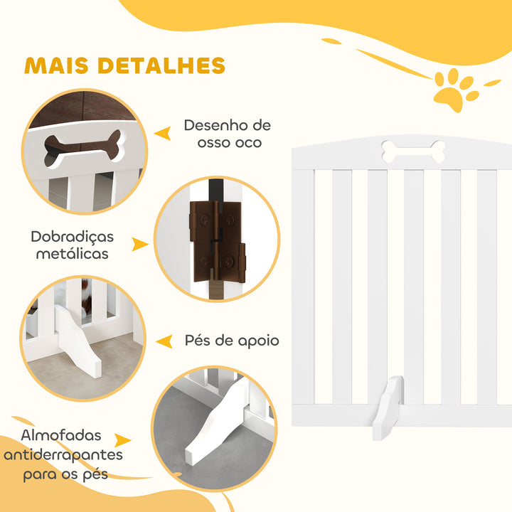 Barreira de Segurança Dobrável para Cães 155 cm Vedação para Cães Pequenos e Médios de 3 Painéis com Pés Removíveis Porta de Segurança para Animais de Estimação para Escada Corredor Branco