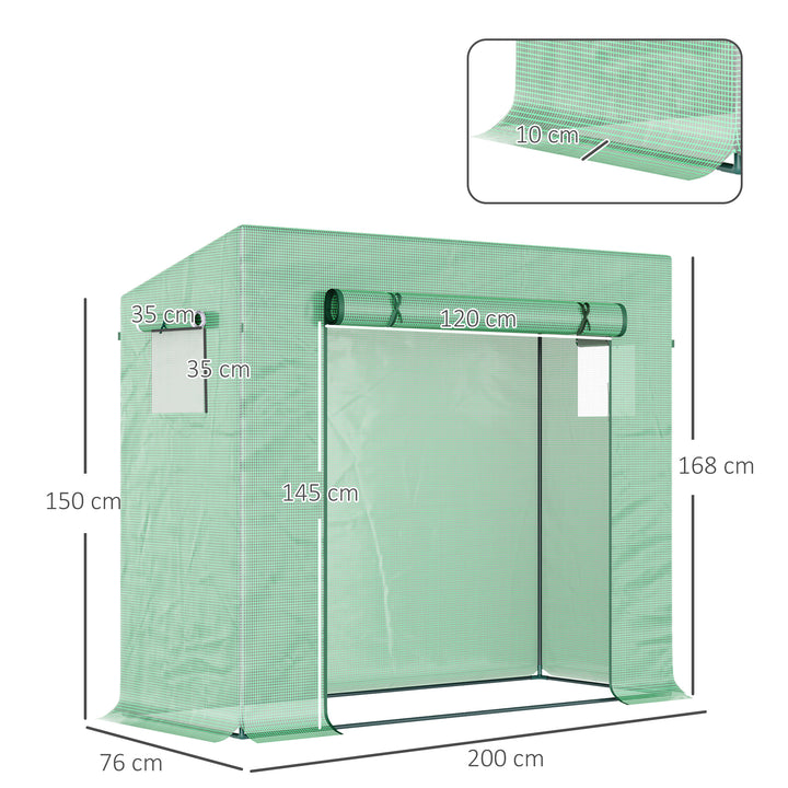 Estufa de Jardim Pequena Estufa de Exterior com Janelas e Estrutura de Aço Estufa para Cultivar Tomates Plantas Flores 200x76x168 cm Verde