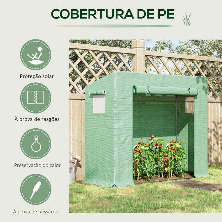 Estufa de Jardim Pequena Estufa de Exterior com Janelas e Estrutura de Aço Estufa para Cultivar Tomates Plantas Flores 200x76x168 cm Verde