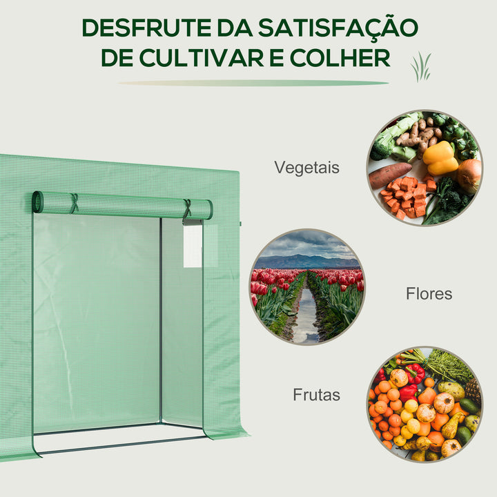 Estufa de Jardim Pequena Estufa de Exterior com Janelas e Estrutura de Aço Estufa para Cultivar Tomates Plantas Flores 200x76x168 cm Verde