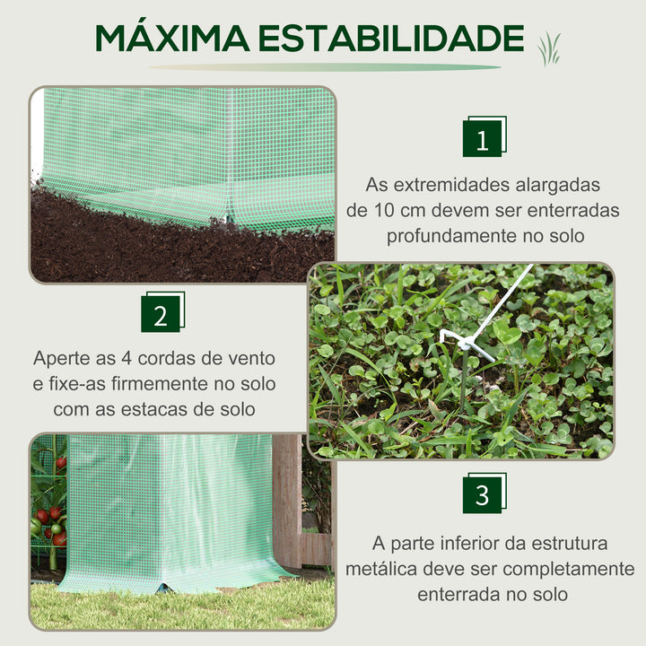 Estufa de Jardim Pequena Estufa de Exterior com Janelas e Estrutura de Aço Estufa para Cultivar Tomates Plantas Flores 200x76x168 cm Verde