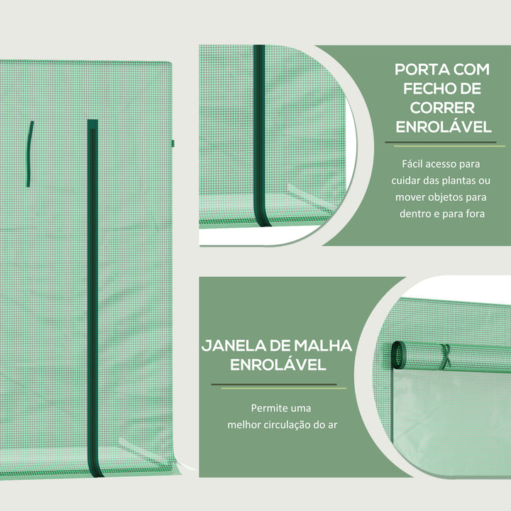 Estufa de Jardim Pequena Estufa de Exterior com Janelas e Estrutura de Aço Estufa para Cultivar Tomates Plantas Flores 200x76x168 cm Verde