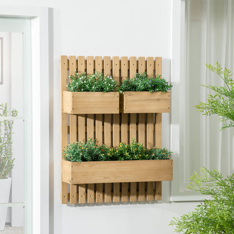 Floreira de Parede com Treliça Floreira Vertical de Madeira com 4 Vasos Móveis e Orifício de Drenagem para Jardim Varanda Pátio 60x16x80 cm Madeira