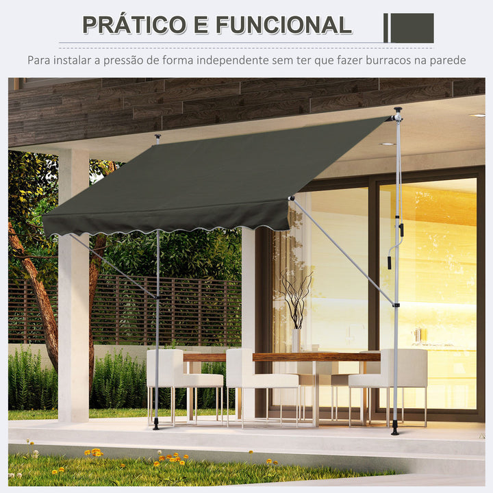 Toldo Manual Retrátil para Exterior 300x150x170-280cm Toldo Enrolável Altura Ajustável com Manivela Proteção Solar para Terraço Balcão Jardim Cinza