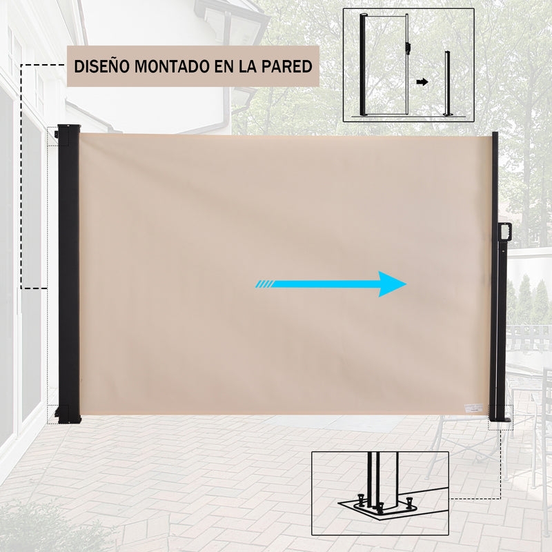 Toldo Lateral Retrátil de Exterior 350x180cm Toldo de Privacidade Extensível com Proteção Solar para Jardim Balção Alumínio e Poliéster Bege