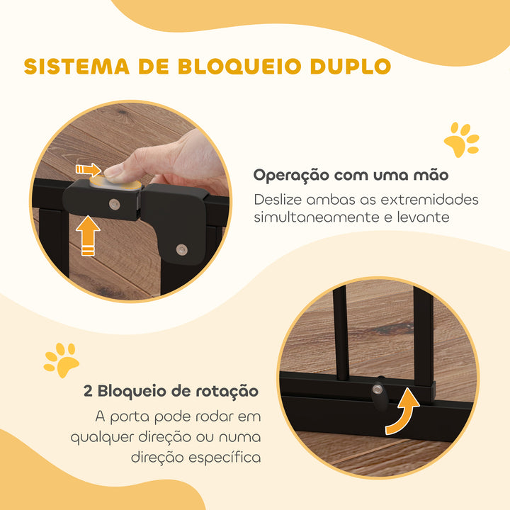 Barreira de Segurança para Cães Extensível com 3 Extensões Montagem a Pressão Duplo Bloqueio para Porta Corredor Escada 75-145x76 cm Preto