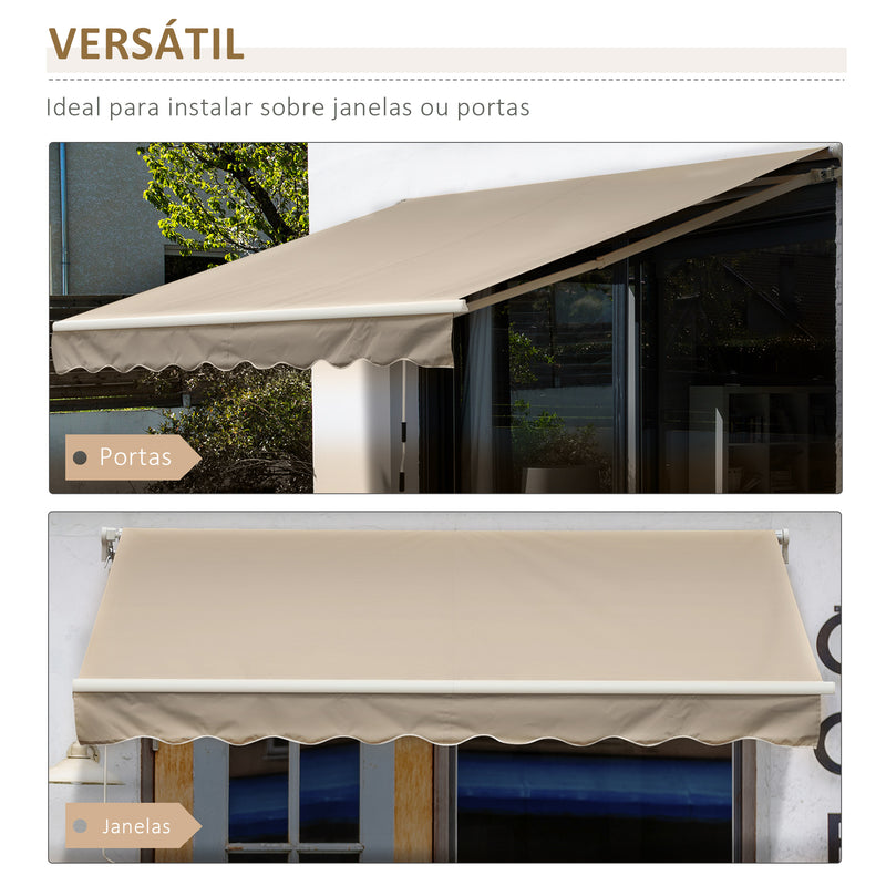 Toldo Manual 395x245 cm Toldo de Varanda Pátio com Manivela de Alumínio e Tecido de Poliéster 280 g/m² Bege