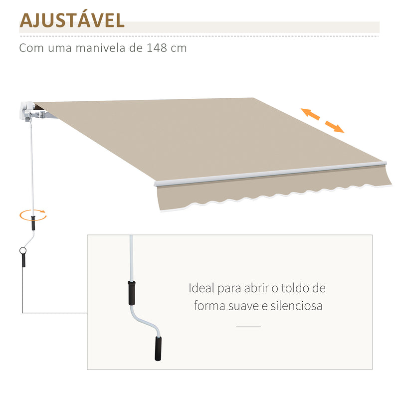 Toldo Manual 395x245 cm Toldo de Varanda Pátio com Manivela de Alumínio e Tecido de Poliéster 280 g/m² Bege