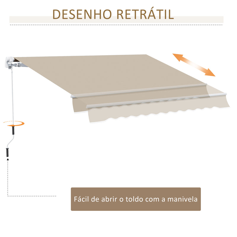 Toldo Manual 395x245 cm Toldo de Varanda Pátio com Manivela de Alumínio e Tecido de Poliéster 280 g/m² Bege