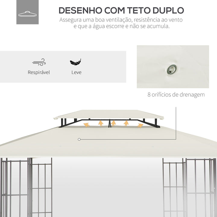 Toldo de Substituição 4x3m para Pérgola de Jardim 2 Níveis Respirável com 8 Orifícios de Drenagem Cobertura Superior de Substituição para Pérgola Exterior Bege