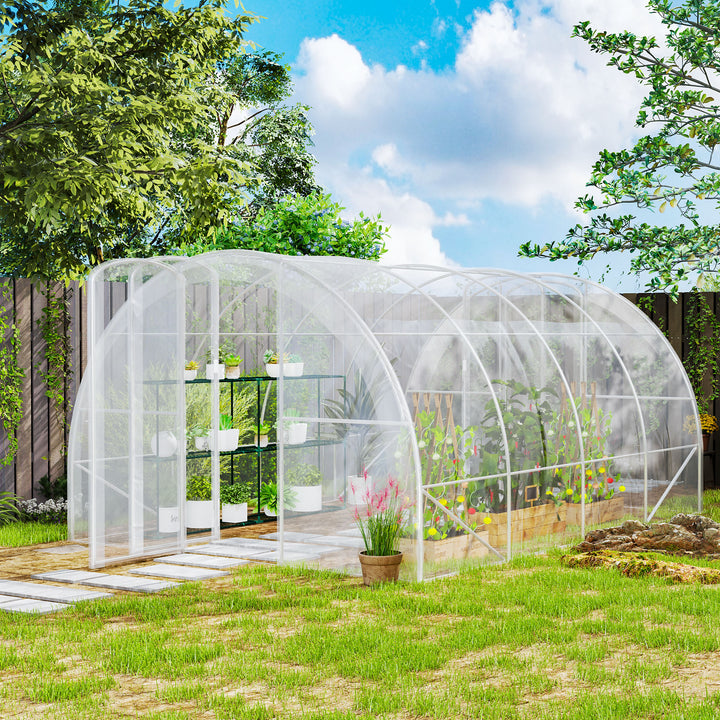 Estufa de Túnel 395x295x195 cm Estufa de Jardim com 2 Portas Estufa para Horticultura com Teto Arredondado para Cultivo de Plantas e Flores Transparente