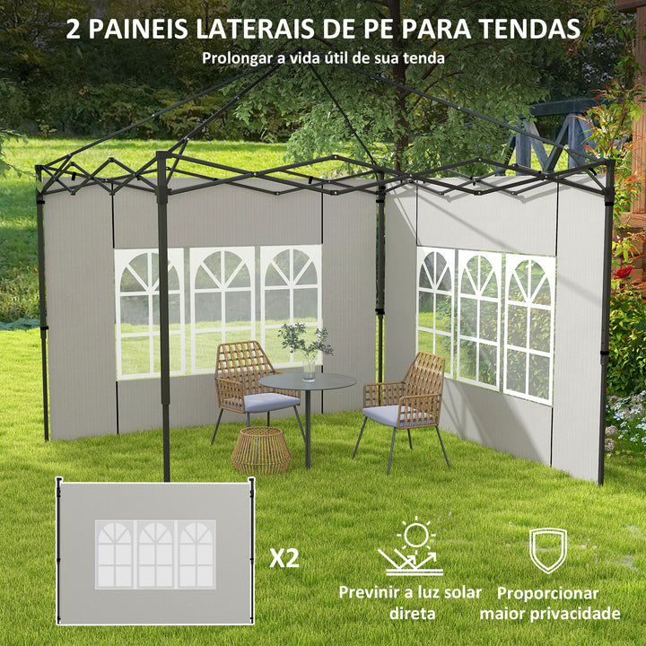 Conjunto de 2 Paredes Laterais para Tendas de 3x3m e 3x6m Paredes Laterais para Tendas com Janelas Transparentes 293x193cm Branco
