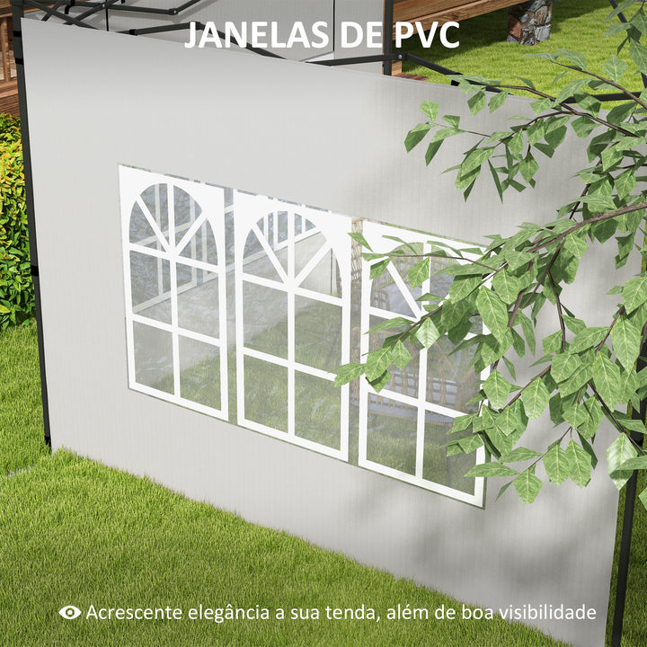 Conjunto de 2 Paredes Laterais para Tendas de 3x3m e 3x6m Paredes Laterais para Tendas com Janelas Transparentes 293x193cm Branco