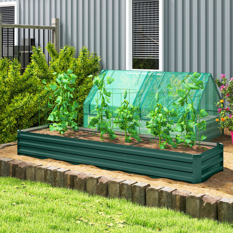 Floreira Exterior Grande Retangular em Aço Galvanizado Horta Urbana para Cultivar Plantas e Ervas Floreira com Base Aberta Resistente às Intempéries 240x60x30 cm Verde