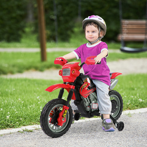 Mota Elétrica para Crianças Mota Elétrica Infantil Bateria 6V para Crianças acima de 3 Anos com Rodas de Apoio 102x53x66 cm Vermelho e Preto