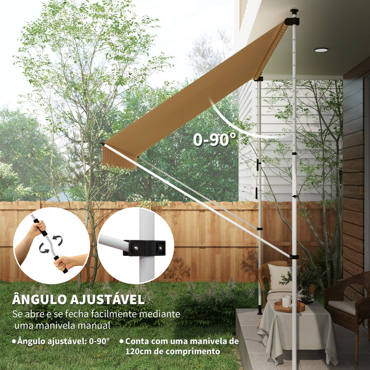 Toldo Manual Retrátil para Exterior 300x150x170-280cm Toldo Enrolável Altura Ajustável com Manivela Proteção Solar para Terraço Balcão Jardim Amarelo