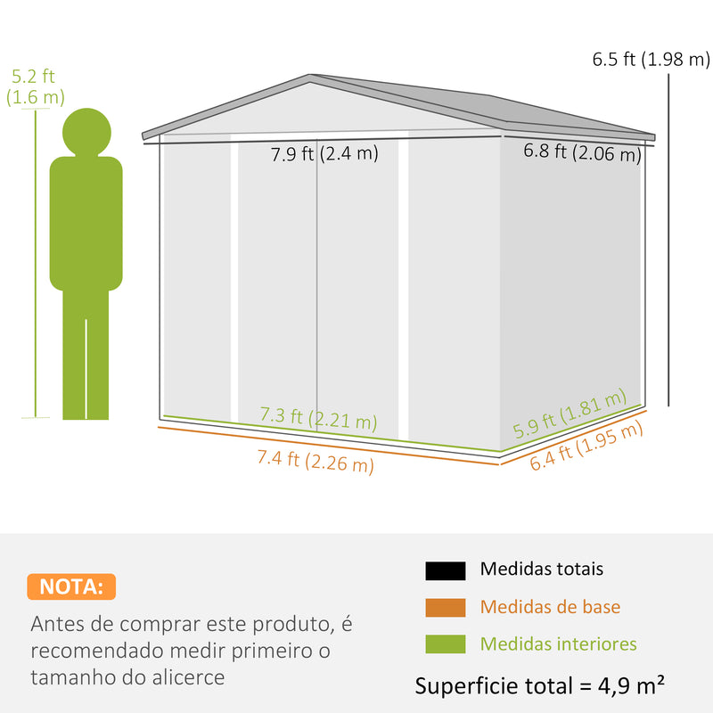 Abrigo de Jardim Exterior 4,4 m² 240x206x198 cm Abrigo de Jardim com Porta de Correr e Fechadura Armário para Jardim Pátio Teca