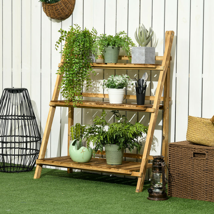 Suporte para Plantas de Madeira com 3 Níveis Estante para Plantas Dobrável Suporte para Vasos de Plantas para Interior e Exterior Jardim Varanda 80x37x93 cm Madeira