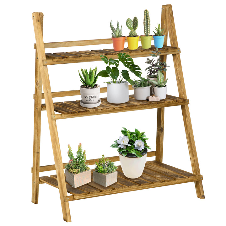 Suporte para Plantas de Madeira com 3 Níveis Estante para Plantas Dobrável Suporte para Vasos de Plantas para Interior e Exterior Jardim Varanda 80x37x93 cm Madeira